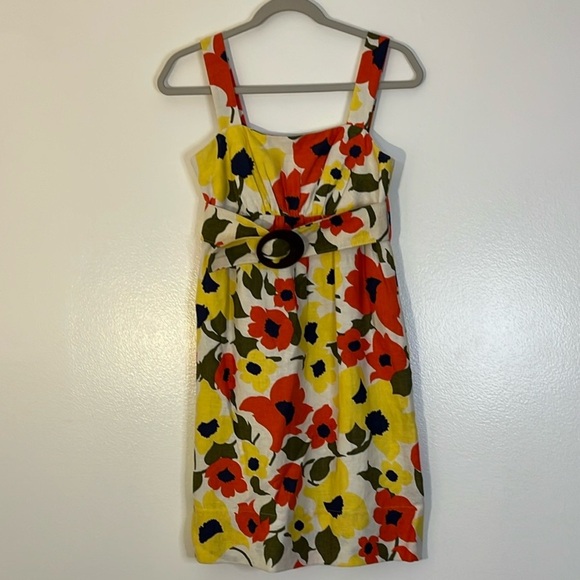 Shoshanna | Silk & Linen Floral belted sleeveless dress Women’s size 2 sundress - Picture 8 of 8